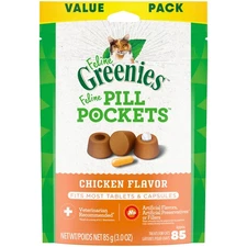 BestBy07/25 Greenies Feline Pill Pockets Cat Treats Chicken Flavor 3oz 85ct