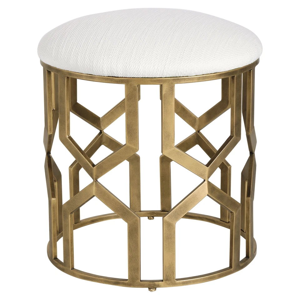 Uttermost 23579 Trellis 18"W Iron Framed Accent Stool - Crisp White / Brass - Image 4 of 4