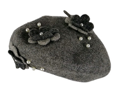 Gelso Bianco Italian Womens Felted Wool Beret Hat Rosettes 