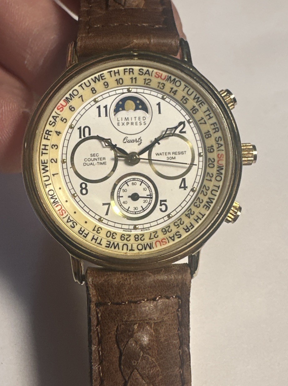 LIMITED EXPRESS # 7048 Moon Phase-CALENDAR QUARTZ WATCH-New Band - New Battery