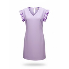 Cremieux Lavender Cotton Linen Ruffle Flutter Sleeve V-Neck Shift Dress Small
