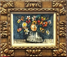 ZORIN, VTG MCM Abstract Expressionism Acrylic/Copper "Flowers in Vase", Signed!