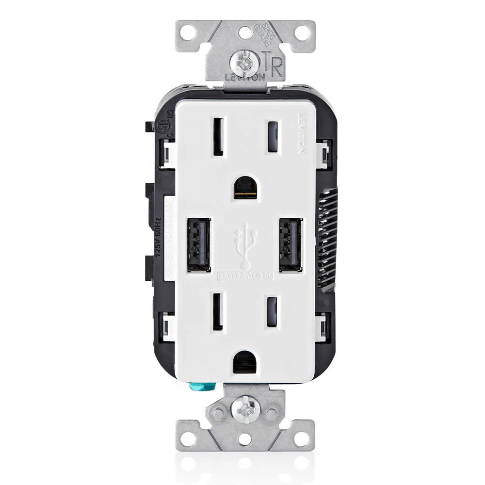Розетка Leviton и зарядное устройство Usb 36A 15A 125V белого цвета 11490₽