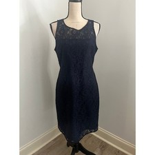 J.Crew Floral Lace Sleeveless Sheath Dress 8 Navy Blue Preppy Timeless Old Money