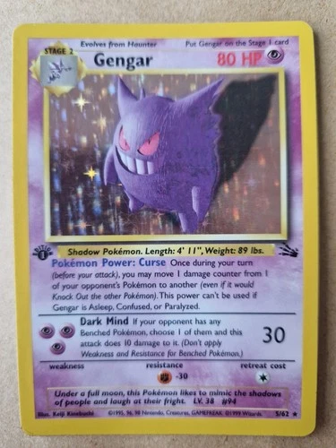 Gengar 1st Edition Holo - *Excellent*/ LP Condition Fossil Pokémon Card 5/62