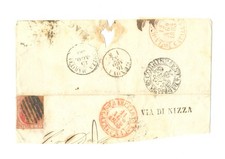 SPANIEN 1853 6 QUARTOS FRONT F&Uuml;R ITALIEN LINEARER STEMPEL VIA DI NIZZA + 6 BRIEFMARKEN