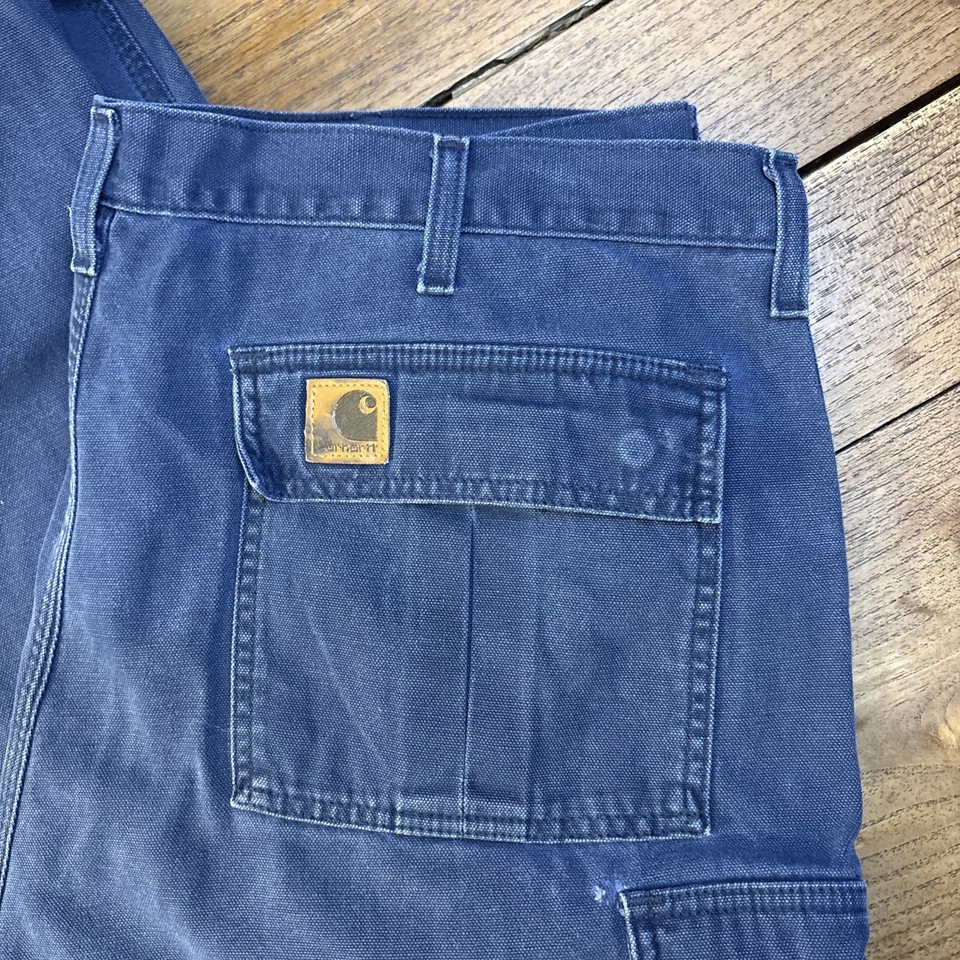 Vintage Carhartt Canvas Carpenter Pants Mens Size 42x32 Blue Workwear B114 MDT - Image 2 of 4