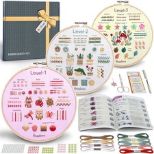 Beginner Embroidery Kit for Adults Kids, Learn to Embroider 37 Stitches and 1...
