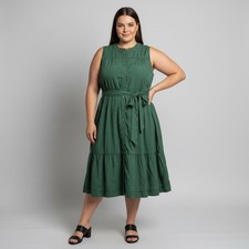 Lane Bryant Sleeveless Midi Dress Spruce Green Chambray Womens 20 Pockets - NEW