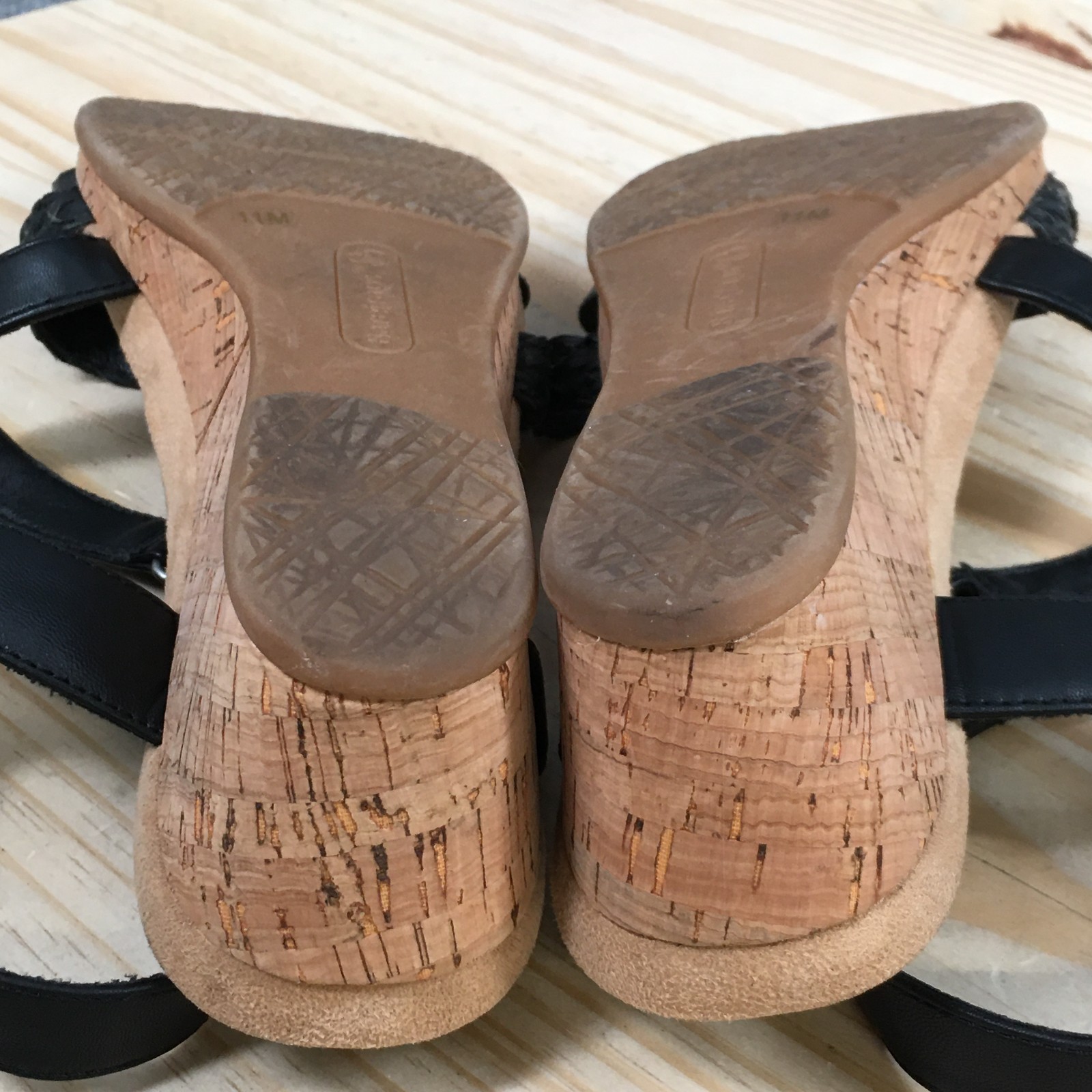 Baretraps Sandals Womens 11 M Finna Ankle Strap Black Faux Leather Wedge Heels