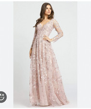 Mac Duggal Dress Womens Size 12 Blush Pink Beaded Sequin Long Sleeve Gown 70224