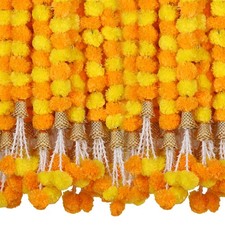 Artificial Marigold Flower Strands Garland for Diwali Decor,5 Feet Long Stran...