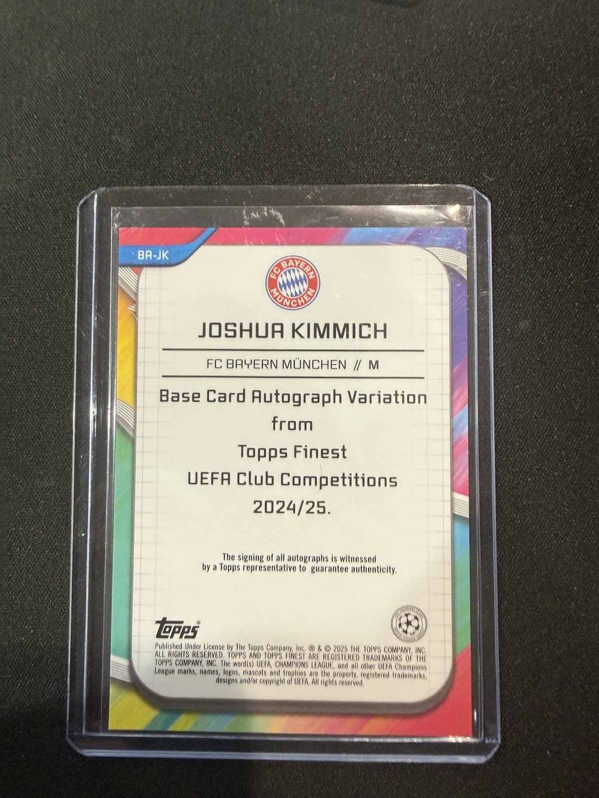 Topps Finest UEFA Club Competitions Joshua Kimmich #BA-JK Auto /125 view 2