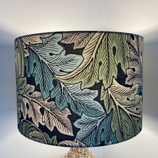 William Morris Acanthus Green and Teal Fabric Drum Lampshade - Made to Order