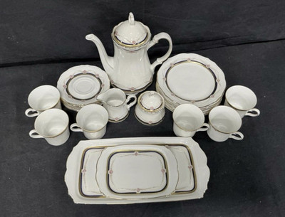 Winterling Roslau Bavaria Porcelain Dessert Set 6 Place, Teapot, Serving Plates