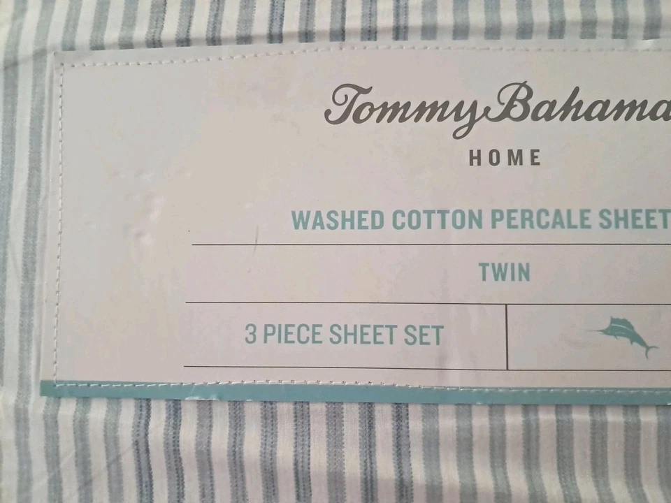 Tommy Bahama 双张套装蓝色条纹 100% 棉 Percale — 第 4/4 张图片
