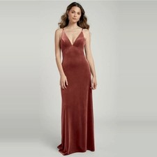 Jenny Yoo Melanie Maxi Slip Dress English Rose Stretch Velvet Womens size 6