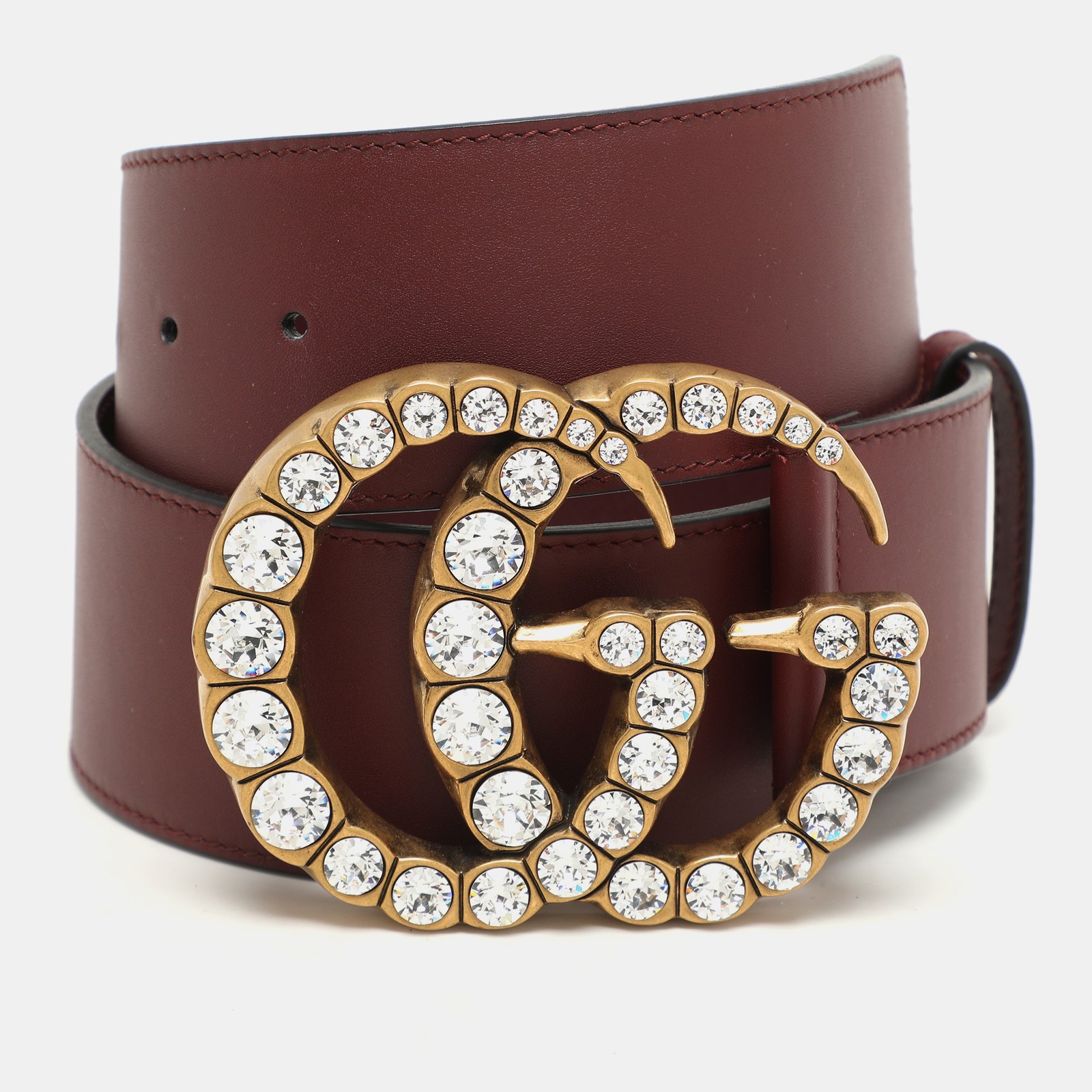 Gucci GG Crystals Wide Belt in Burgundy Leather 75CM