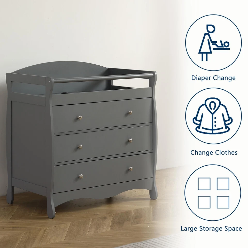 Infant Baby Changing Table Diaper Nursery Station with 3 Large Storage Drawers