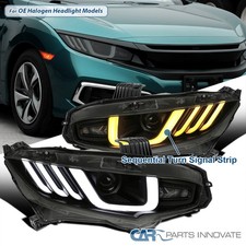 Smoke Fits 2016-2021 Honda Civic Halogen Projector Headlights Sequential Strips