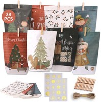 DIY Adventskalender 28 TüTen Papier Mit Zahlenaufklebern 26 Holzklammern 10M