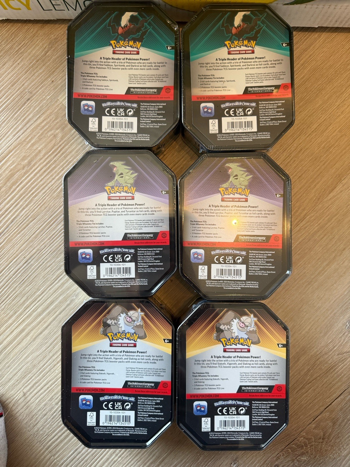Lot Of 6 Pokemon TCG Triple Whammy Tins Factory Sealed