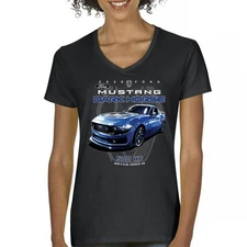 25 Ford Mustang Dark Horse Women's V-Neck T-shirt 500 HP American Muscle Tee