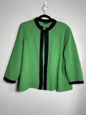 MING WANG Jacket Cardigan Size Petite XL Green Knit Clasp Closure Work Career