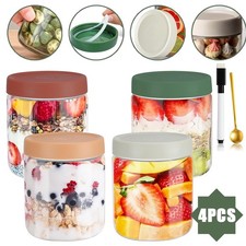 4x 500ml Preserving Jars W/Screw Cap Wide Round Opening For Oatmeal Jam UK