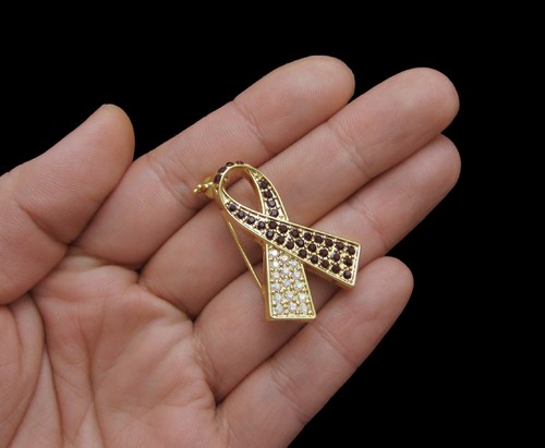 CRYSTAL BURDEOS CLEAR AB RIBBON BOW HEAD & NECK CANCER AWARENESS BROOCH PIN - Imagen 6 de 7