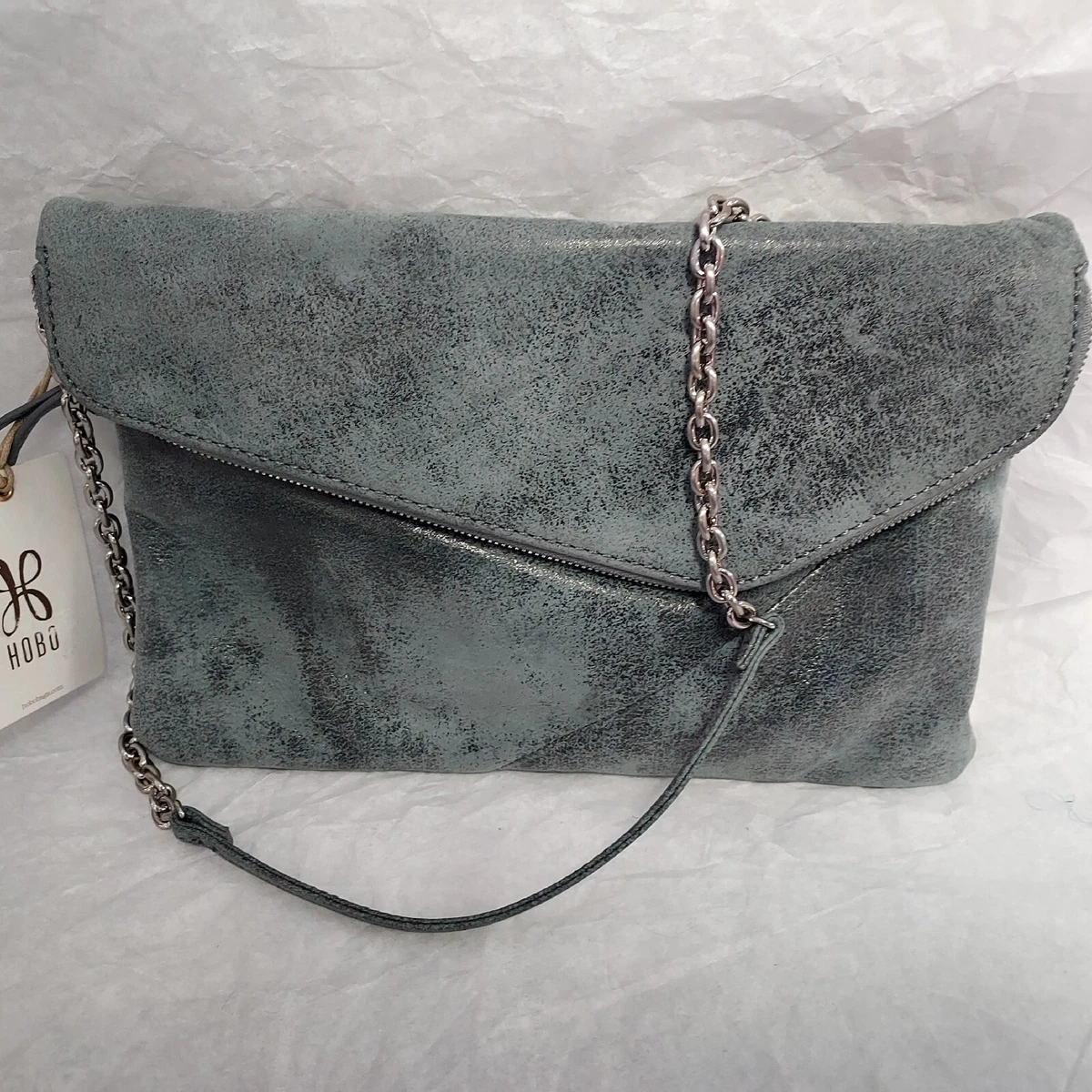 Silver grey suede hotsell clutch bag