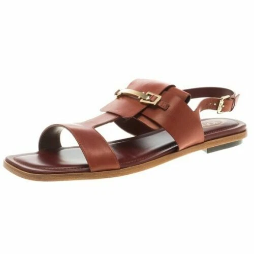 TOD’S Sandali piatti Tod's in pelle marrone oro ferramenta $675 Made in Italy taglia 38 5 US 8