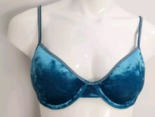 Vtg Victoria's Secret Turquoise Velvet Slightly Lined Bra 36C