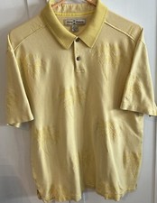 Tommy Bahama Polo Shirt Men's Short Sleeve Hawaiian Yellow Palm Tree XL