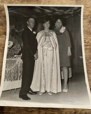 1960s Bridal Wedding Photo Gaudy Satin Cape Dress Original 8 X 10 Photograph