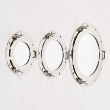 Nautical Industrial Metal Ship Style Silver Chrome Bathroom Porthole Wall Mirror
