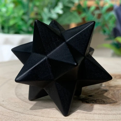 57G Natural Obsidian Stone Carved Merkaba Quartz Crystal Carving Healing
