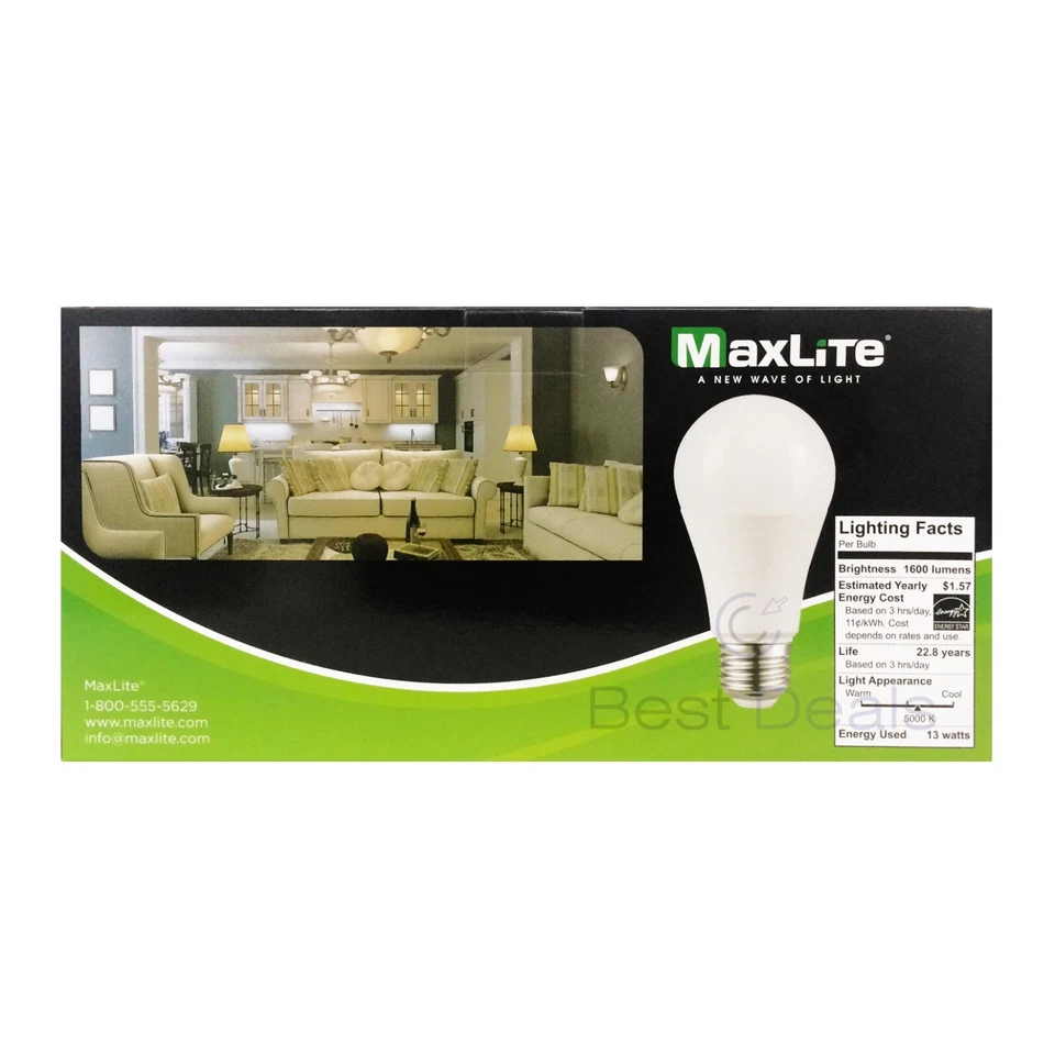96 PACK Maxlite Dimmable LED 13W Daylight Light Bulb A19 100W replacement 5000K - Image 3 of 4