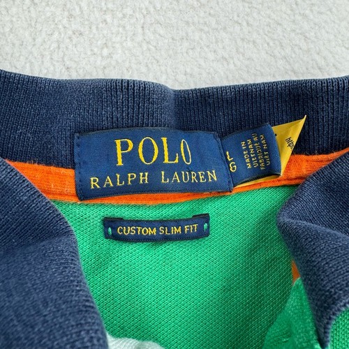 Polo Ralph Lauren Shirt Youth Large Stripe Slim Fit Short Sleeve Polo Big Pony - Picture 3 of 9