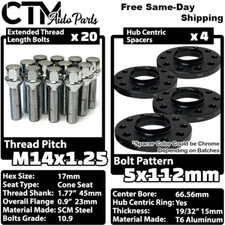 4x 15mm Thick 5x112 66.56mm CB Wheel Spacer + 14x1.25 Chrome Bolt Fit Latest BMW