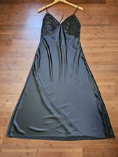 NWT Victorias Secret Black Midi Slip Dress Satin Luxe Rhinestones Sz L /NEW