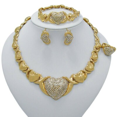 Hugs & Kisses XO Jewelry Set – Gold Filled Necklace, Bracelet, Earrings, Ring – Cubic Zirconia, All Occasion