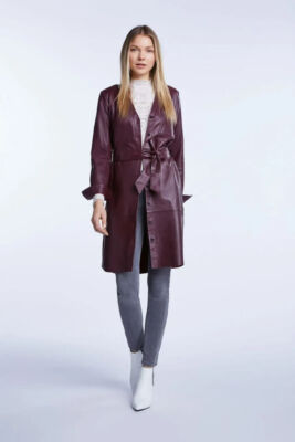 Luxury Women's Burgundy Lambskin Leather Dress Slim Fit Celebrity Ladies Dress
