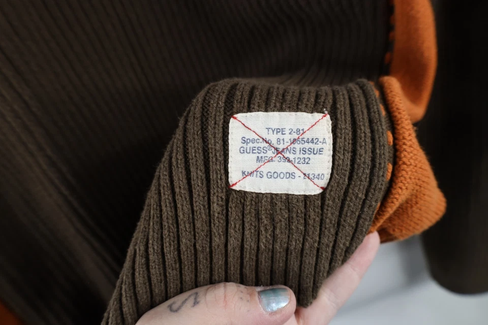 Vintage 90s Guess Mens Medium Faded Chunky Ribbed Knit Half Zip Pullover Sweater - Image 4 of 4