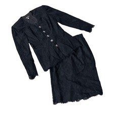 Vintage Black Lace Blazer Skirt Suit Set Size 4 Karen Lawrence by Matthew 1980s