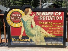 RARE 1920'S LUCKY STRIKE CIGARETTE "BEWARE OF IRRITATION" STORE DISPLAY AD SIGN