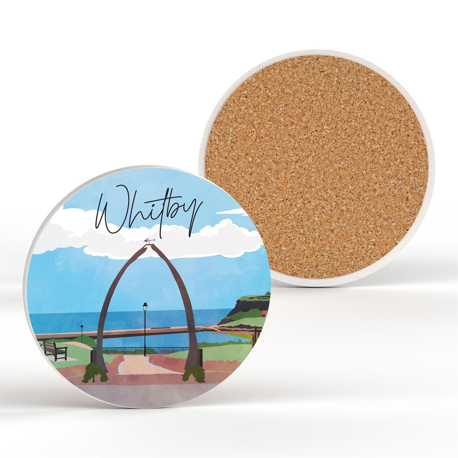 Whitby Whale Arch Whale Jaw Bone Landscape Illustration Ceramic Coaster