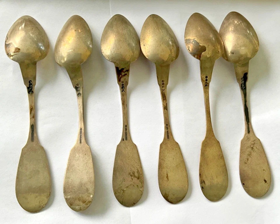 Lote de 6 Cucharas M.Michelson Moneda Plata 6” Set Madre In Script 1800’s 3.25 OZ Foto 4 de 4