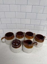 MCM Vintage 1970 Tricolor Glaze Stoneware Ceramic Pottery Coffee/Tea 6 piece set