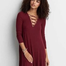 American Eagle S Women's Dress Burgundy Strappy Swing Whimsigoth Boho Festival